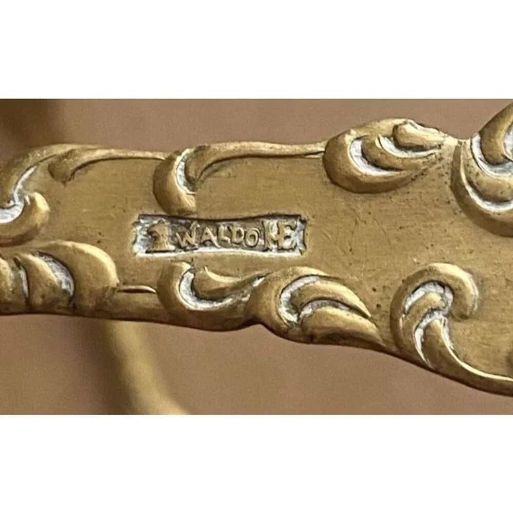 Vintage Waldo HE Gold Tone Brass Dinner Forks Lot of 4 Rococo Scroll Flatware 7